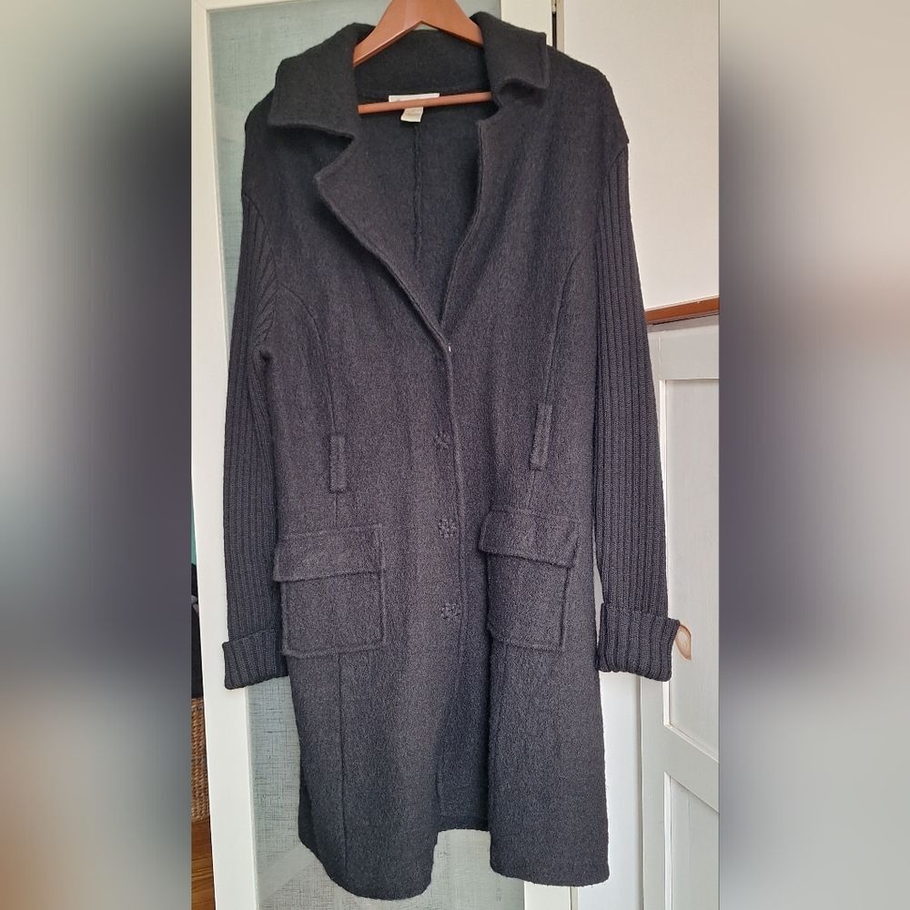 Wool L Black Women's Sweater Coat